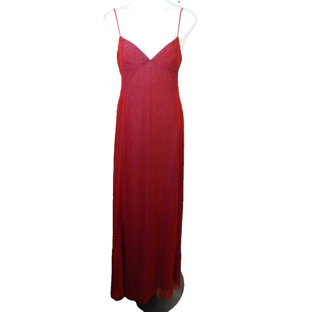 BCBG Max Azria Collection 10 Dress Vintage Y2K Mesh Beaded Maxi Gown Red NEW